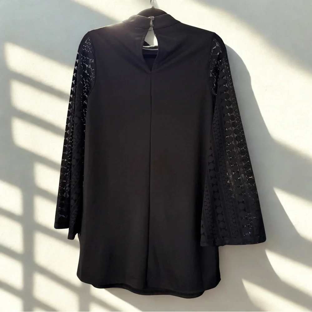 Loveriche Women’s High Neck Mini Dress With Lace Bell Sleeves Size Small 2/$25 - Picture 2 of 11